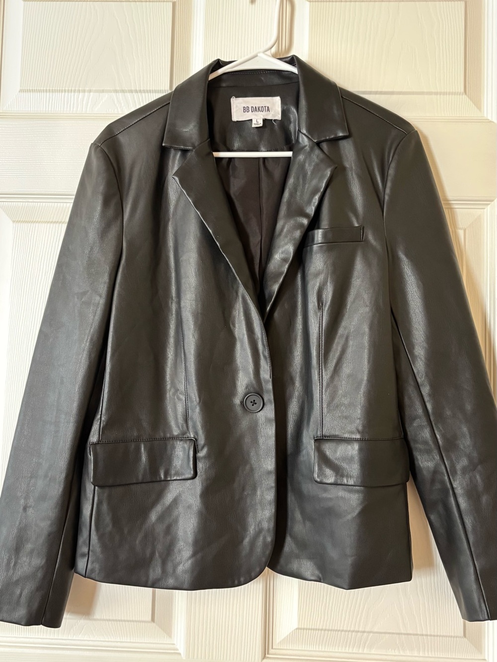 BB Dakota Black Faux Leather Blazer Jacket with Notch Lapel